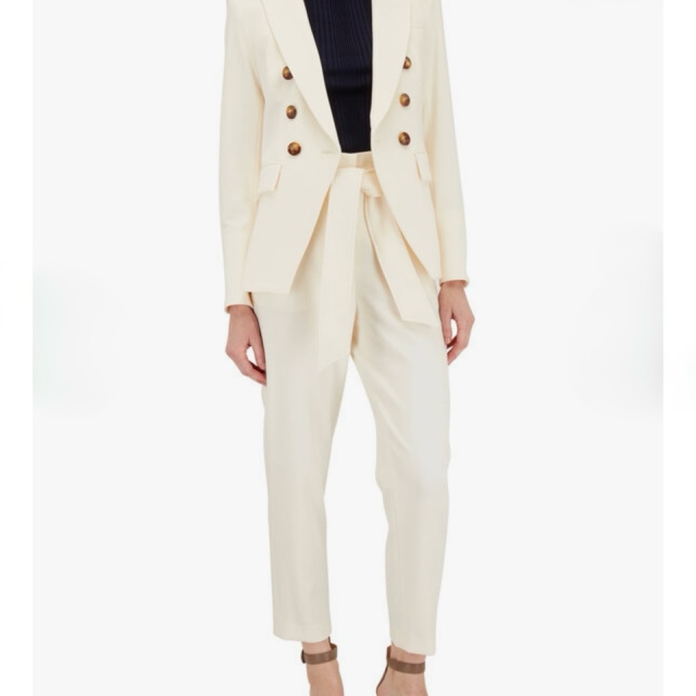 Veronica Beard Setti Ecru Paper Bag Waist Pant Elegant Cream Women's Pants